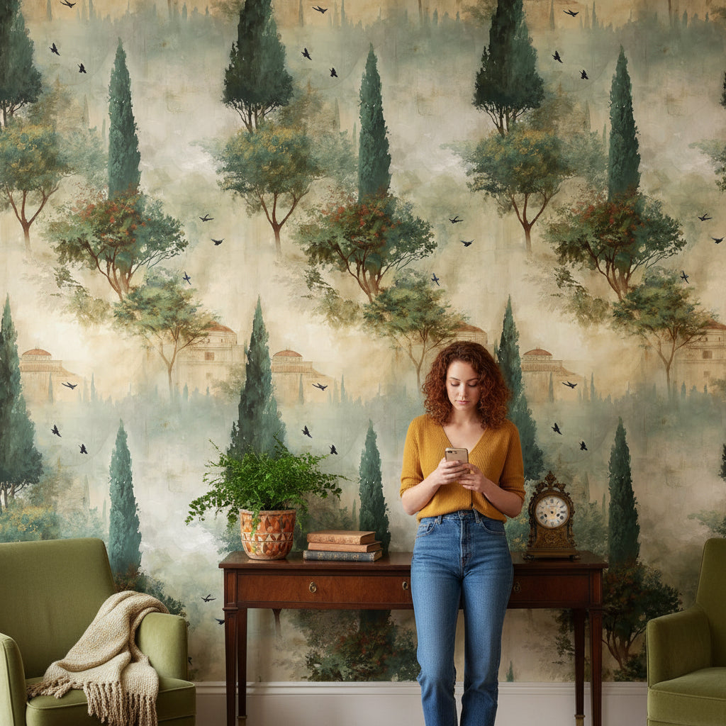 Shades Of Green Wallpaper Vintage Abstract Wall Mural