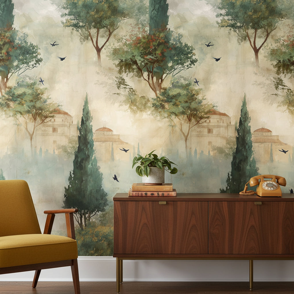 Shades Of Green Wallpaper Vintage Abstract Wall Mural