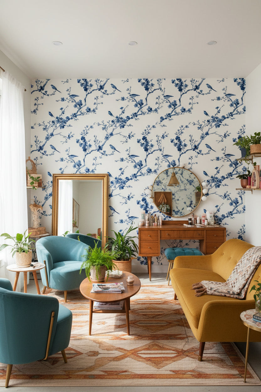 White Background Wallpaper Chinoiserie Floral Wall Mural