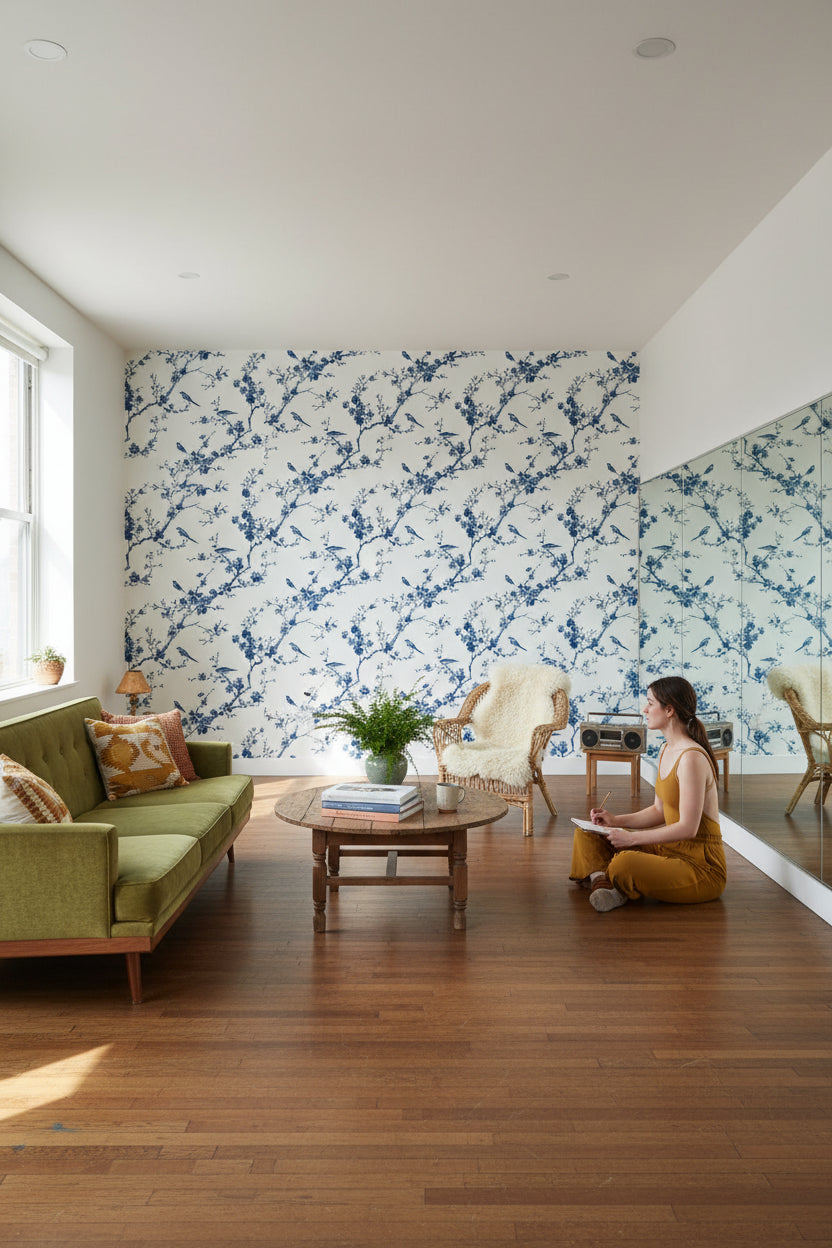 White Background Wallpaper Chinoiserie Floral Wall Mural