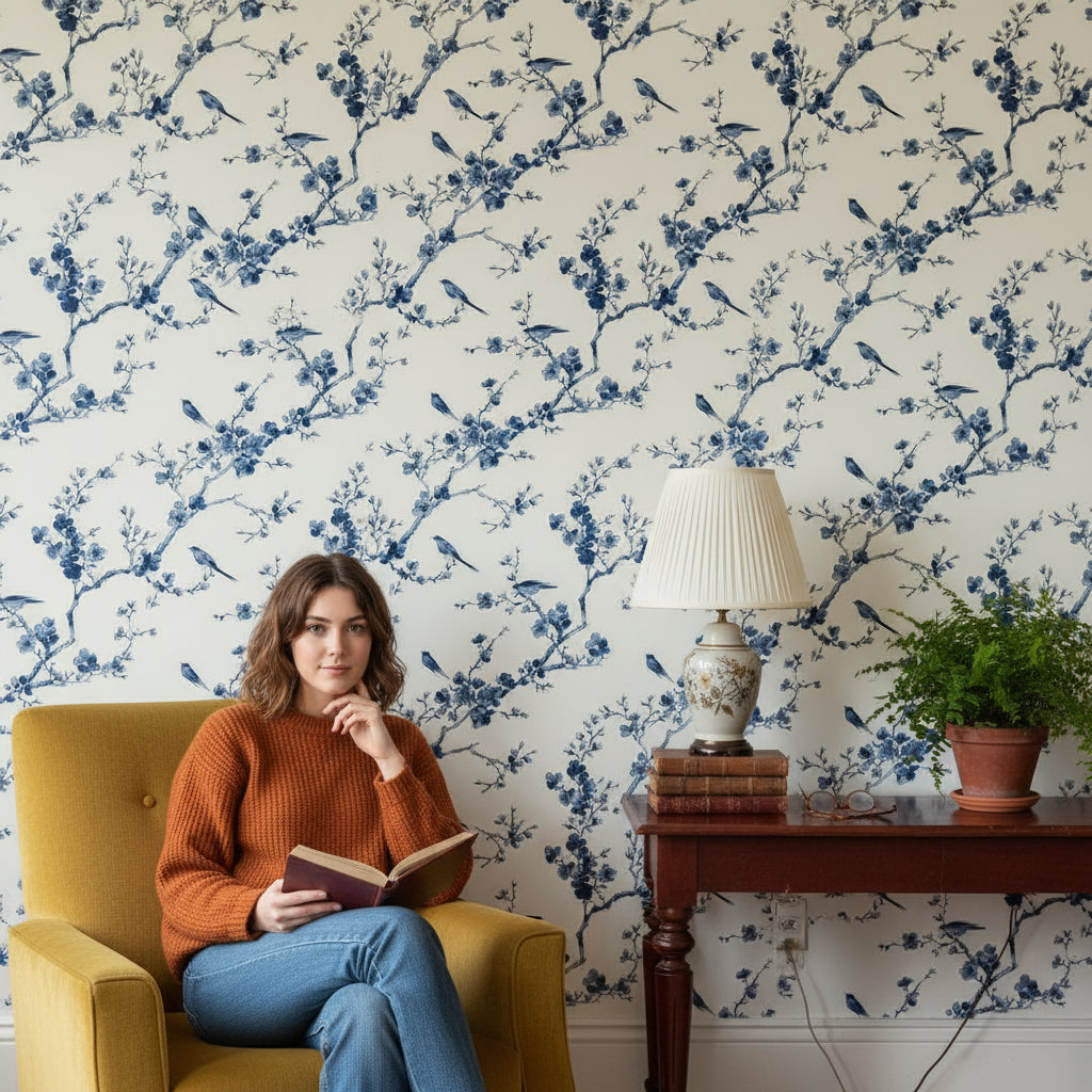 White Background Wallpaper Chinoiserie Floral Wall Mural