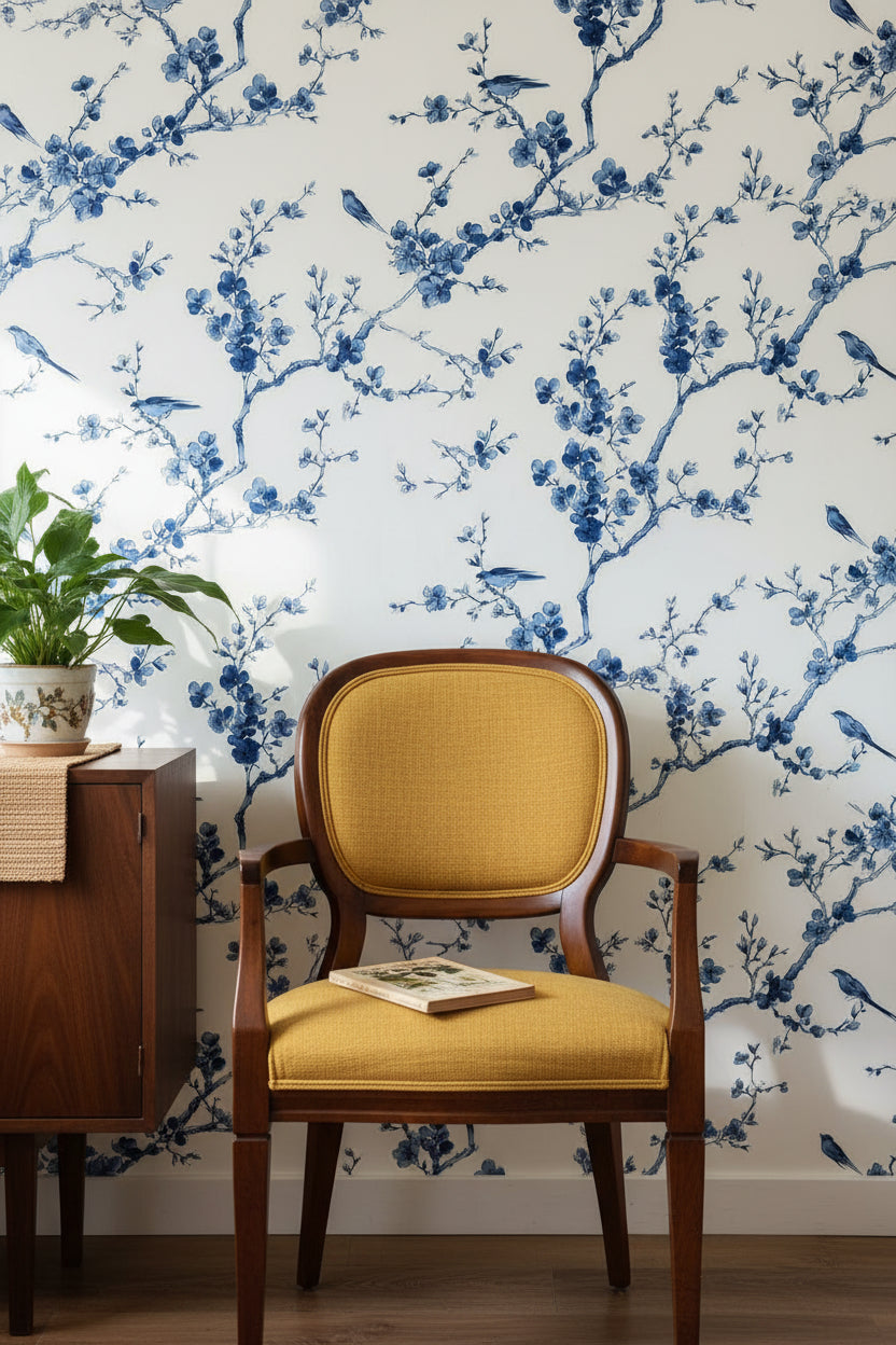 White Background Wallpaper Chinoiserie Floral Wall Mural