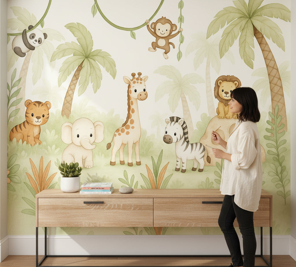 Jungle Wallpaper Animals Cartoon Wall Mural