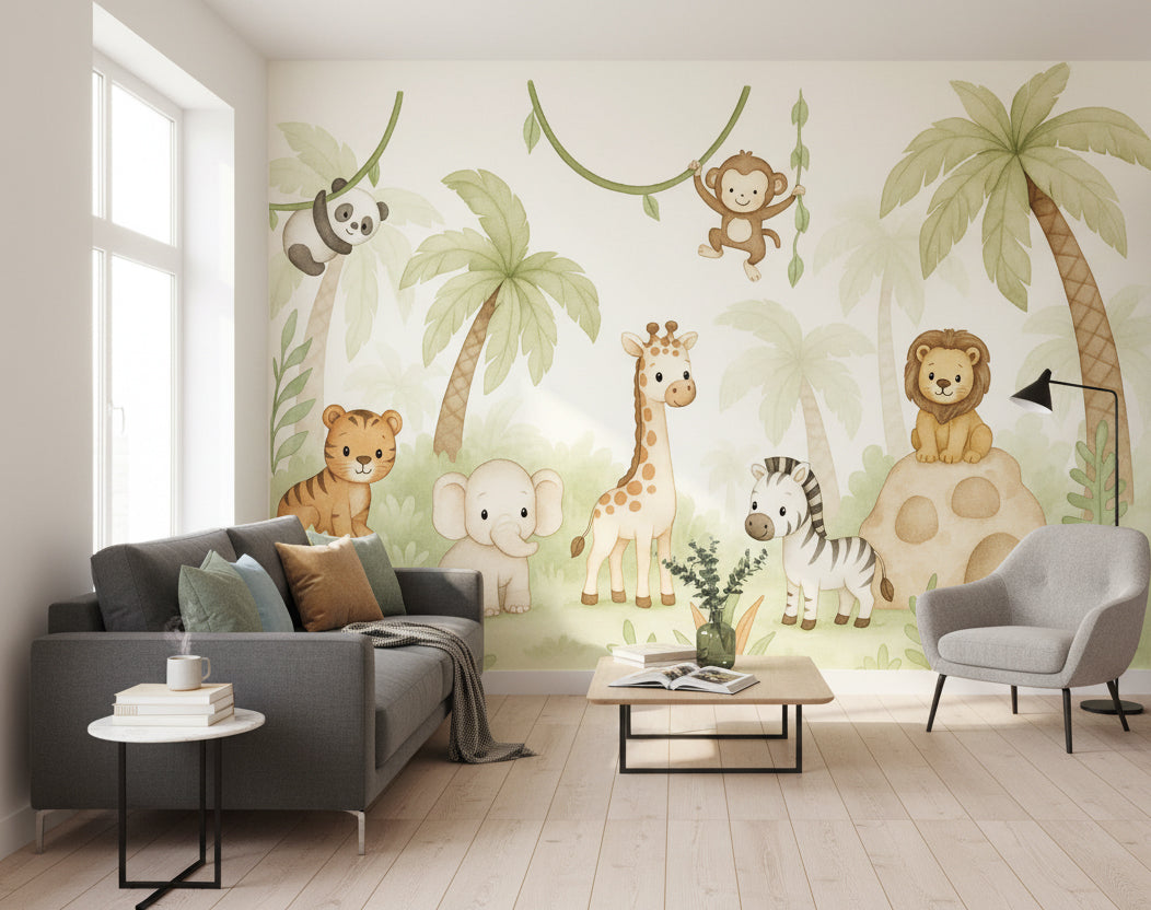 Jungle Wallpaper Animals Cartoon Wall Mural