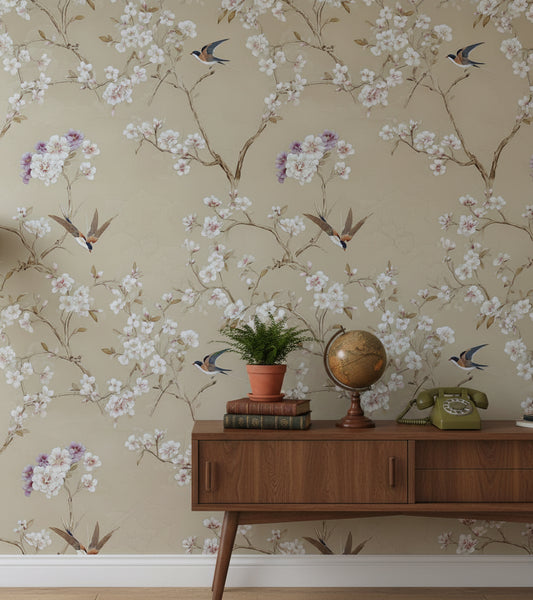 Cherry Blossoms Wallpaper Vintage Traditional Wall Decor