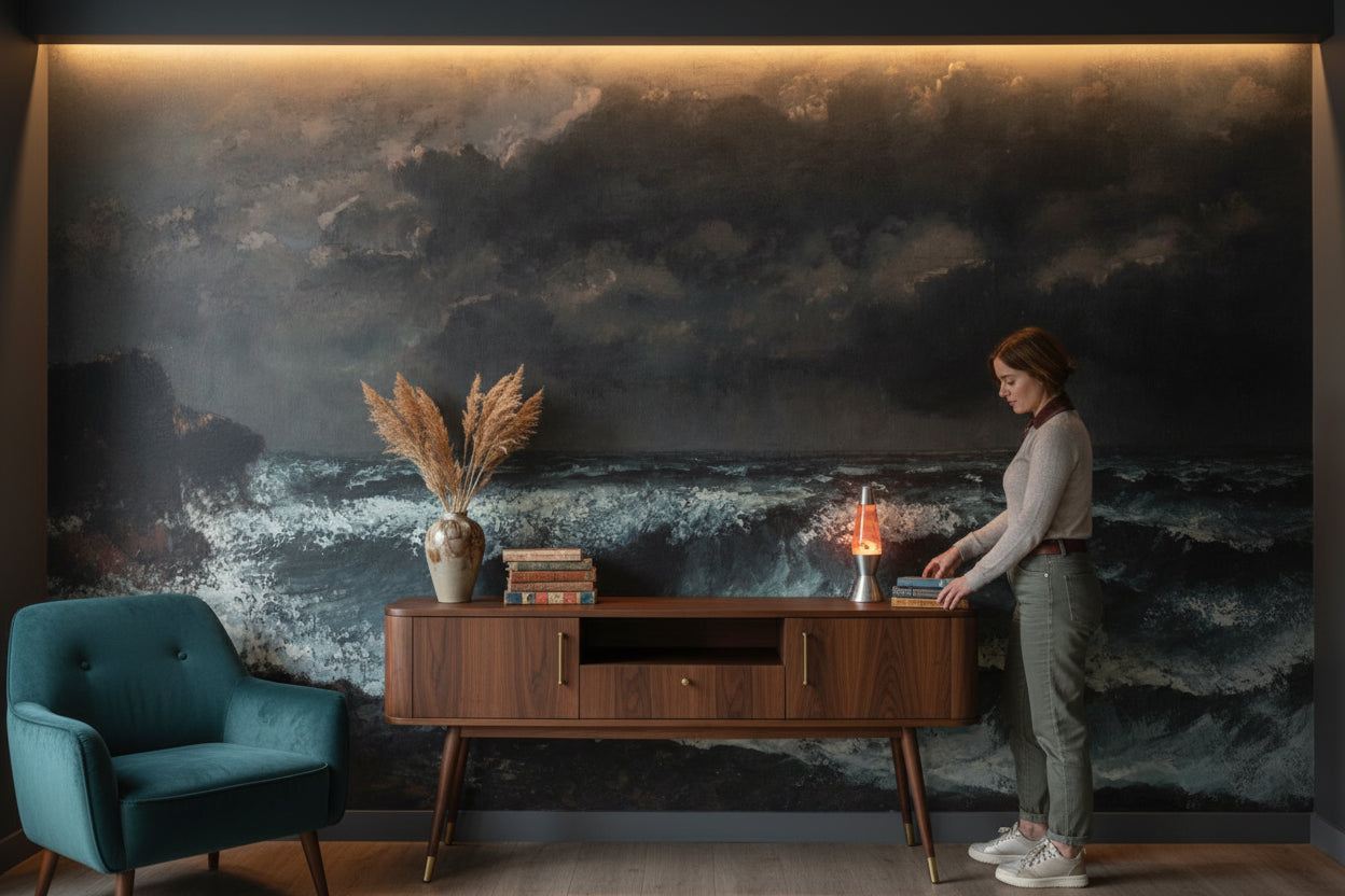 Seascape Wallpaper Stormy Waves Wall Mural