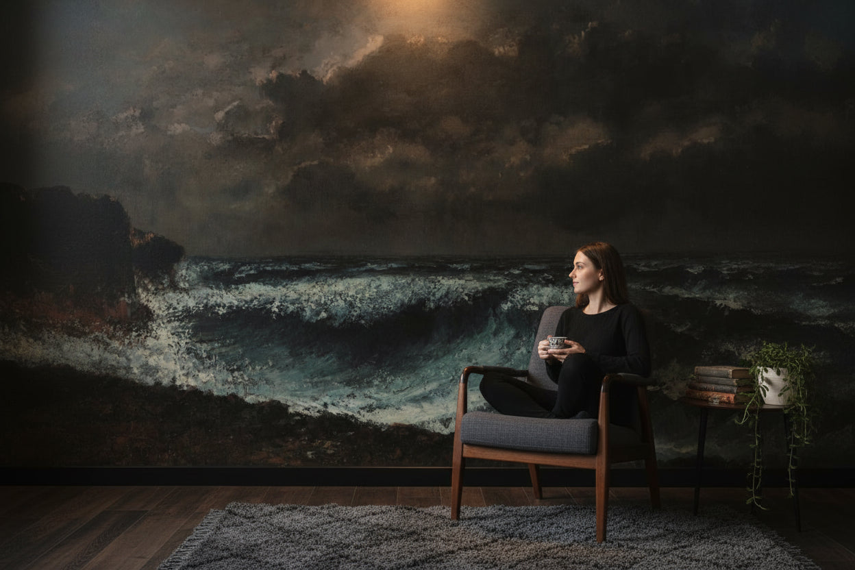 Seascape Wallpaper Stormy Waves Wall Mural