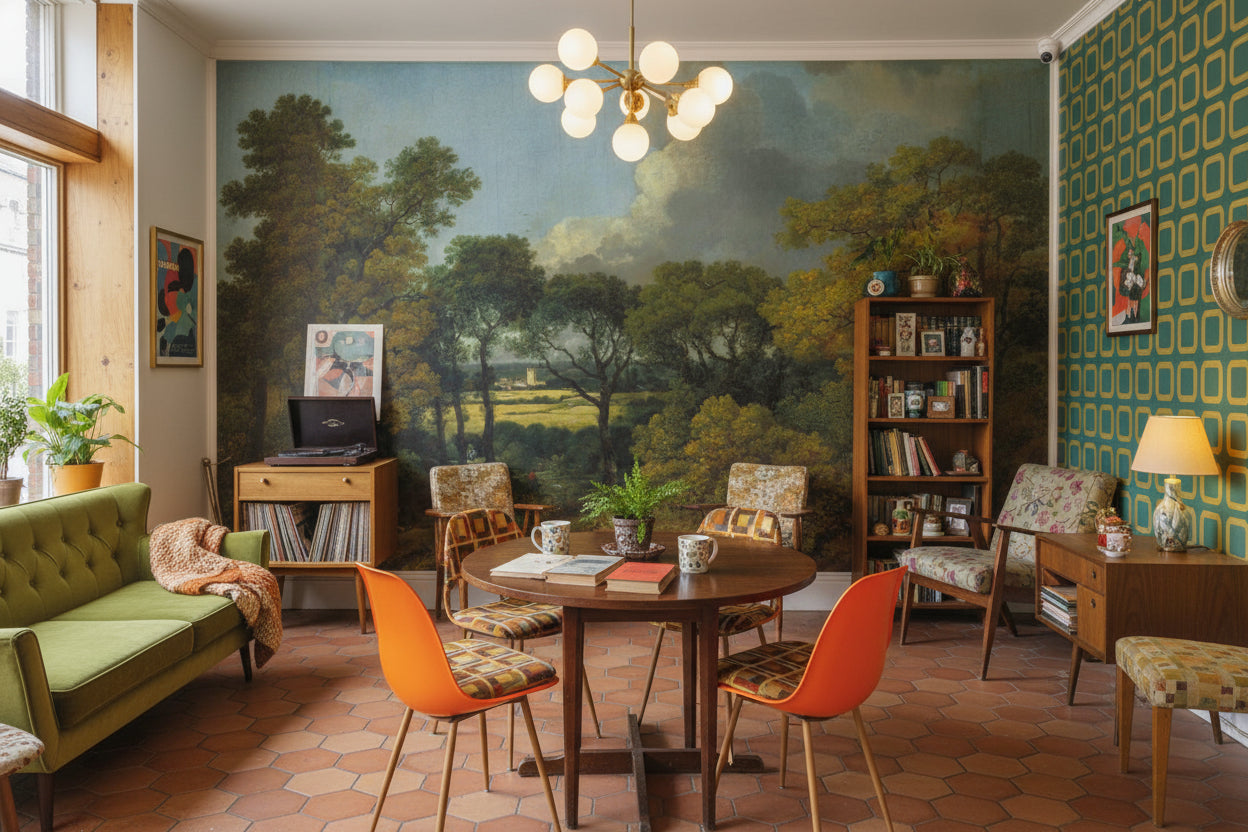 Cloudy Sky Wallpaper Shades Green Wall Mural