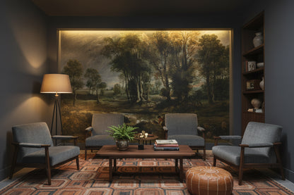 Dark Green Antique Landscape Wall Mural