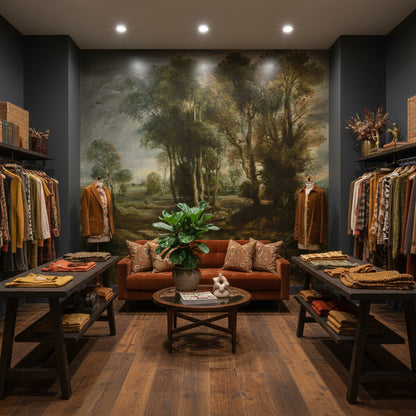 Dark Green Antique Landscape Wall Mural