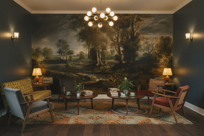 Dark Green Antique Landscape Wall Mural