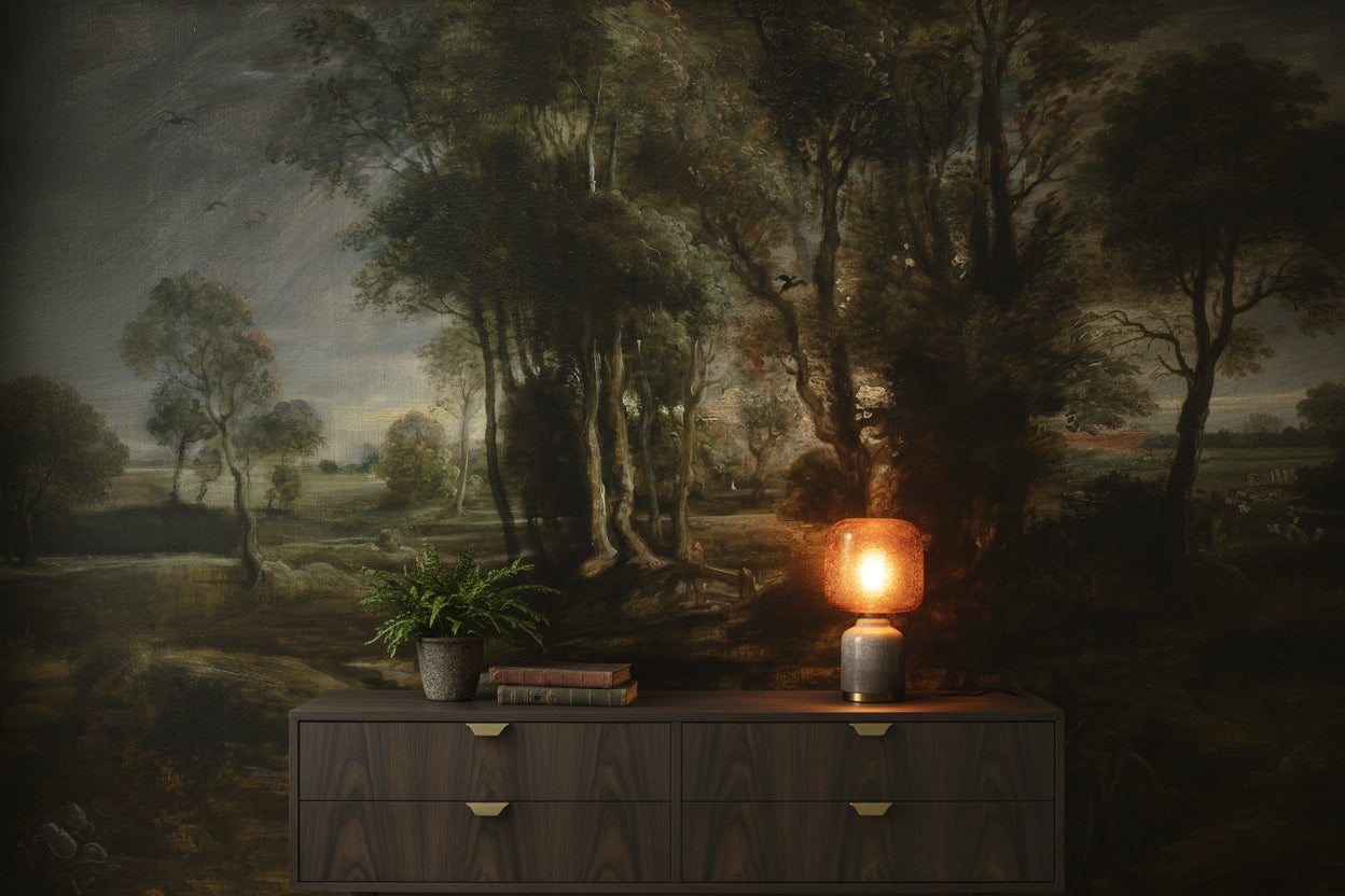 Dark Green Antique Landscape Wall Mural