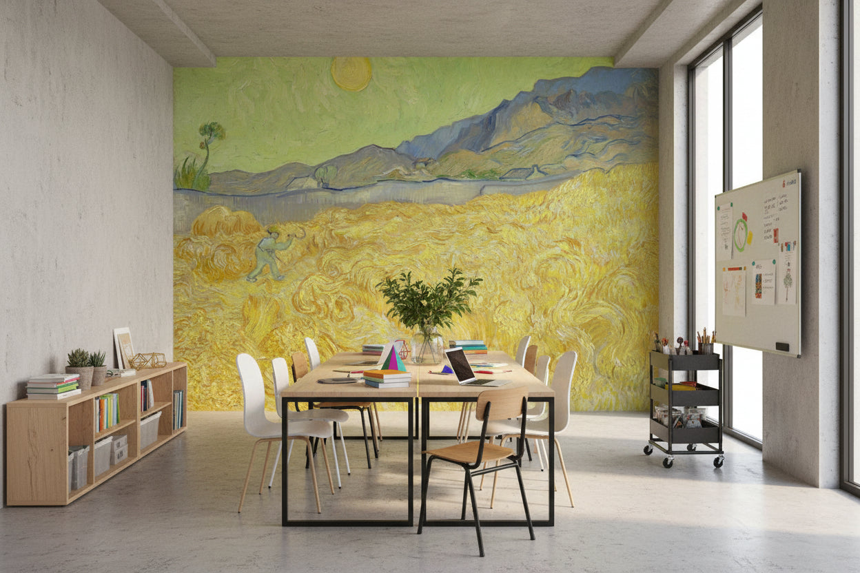 Lime Green Wheat Field Scenic Wall Mural