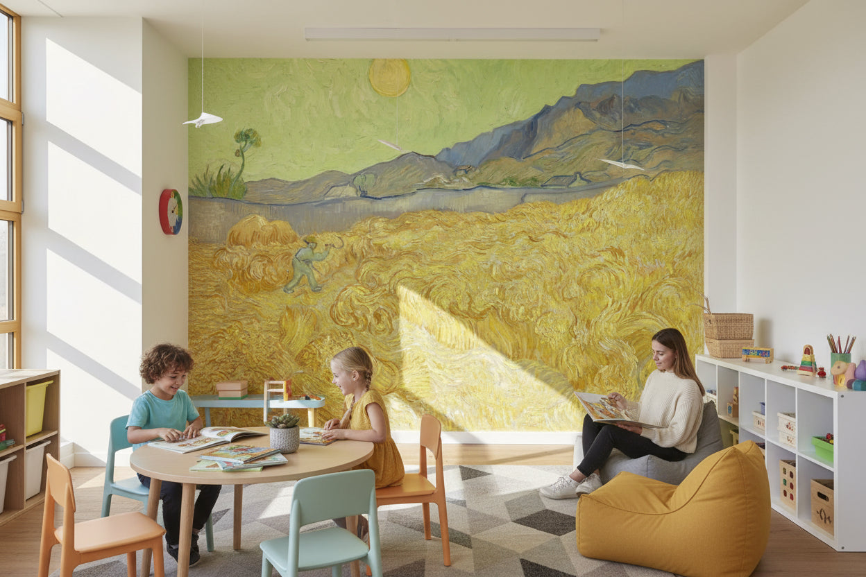 Lime Green Wheat Field Scenic Wall Mural