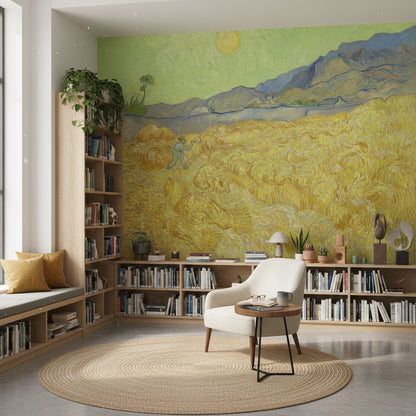 Lime Green Wheat Field Scenic Wall Mural