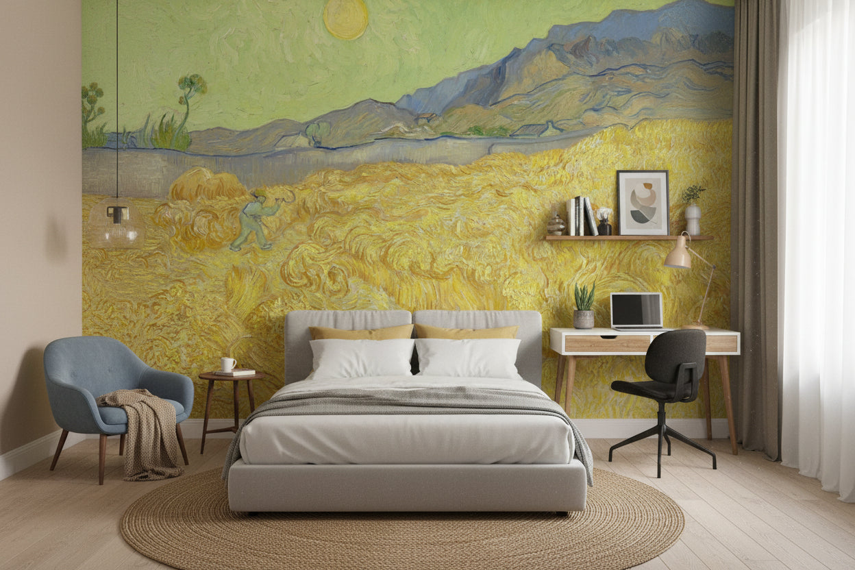 Wheat Field Wallpaper Sun Mountains Wall Mural
