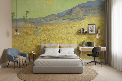 Lime Green Wheat Field Scenic Wall Mural