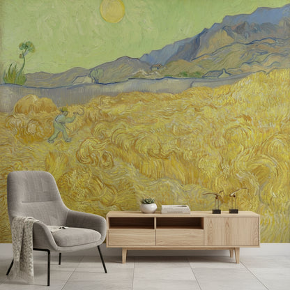 Lime Green Wheat Field Scenic Wall Mural