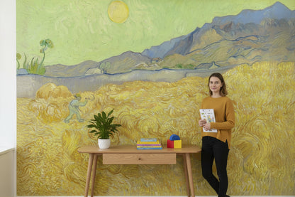 Lime Green Wheat Field Scenic Wall Mural