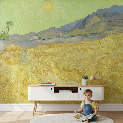 Lime Green Wheat Field Scenic Wall Mural