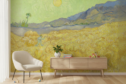 Lime Green Wheat Field Scenic Wall Mural