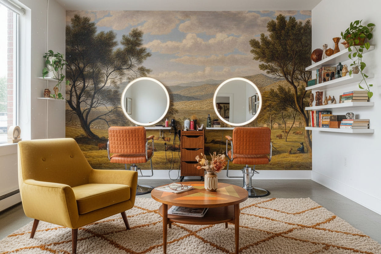 Serene Countryside Meadow Landscape Wall Mural