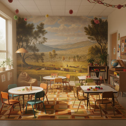 Serene Countryside Meadow Landscape Wall Mural