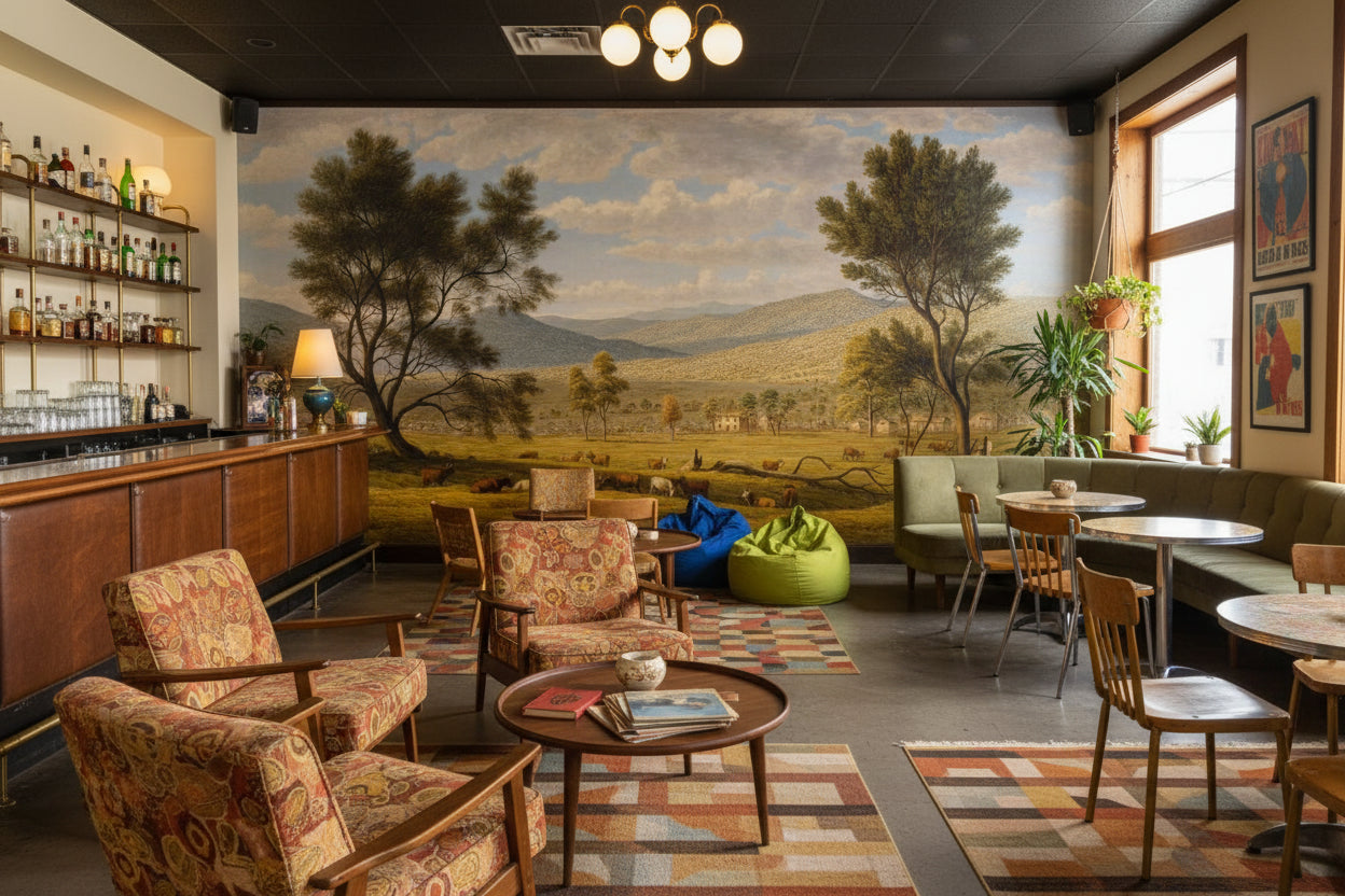 Serene Countryside Meadow Landscape Wall Mural