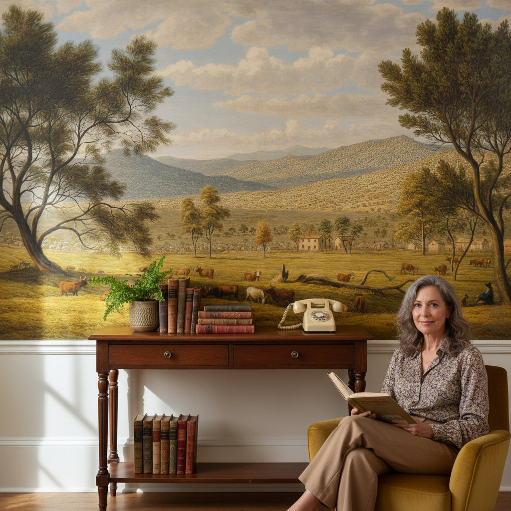 Serene Countryside Meadow Landscape Wall Mural