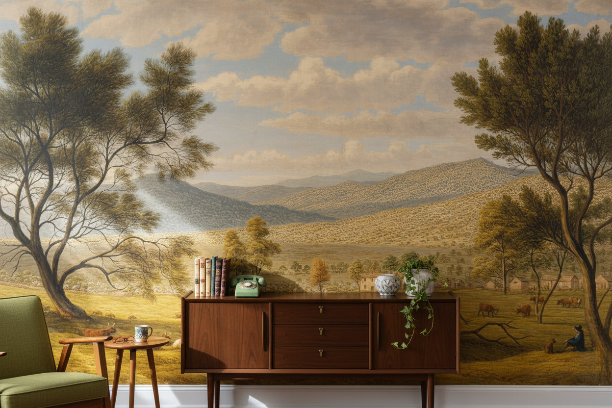 Cloudy Sky Wallpaper Vintage Farmhouse Wall Mural