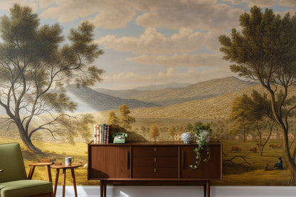 Serene Countryside Meadow Landscape Wall Mural