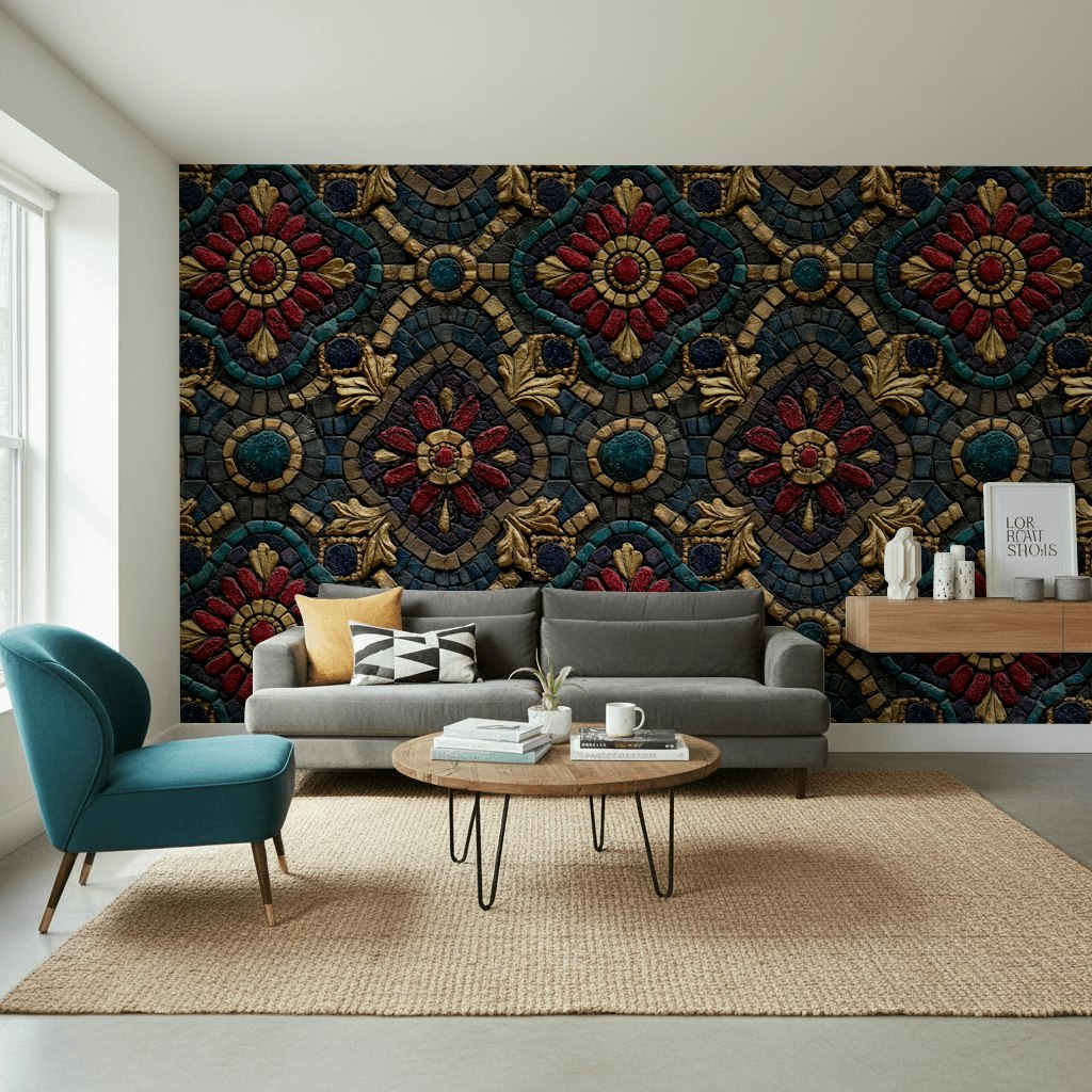 Mosaic Wallpaper Floral Removable Vintage Wall Double Roll