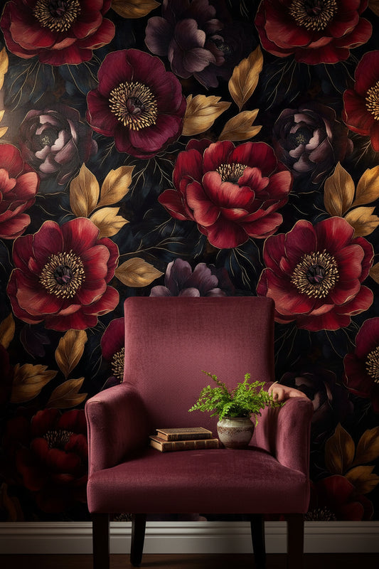 Floral Wallpaper Vintage Dark Decorative Mural
