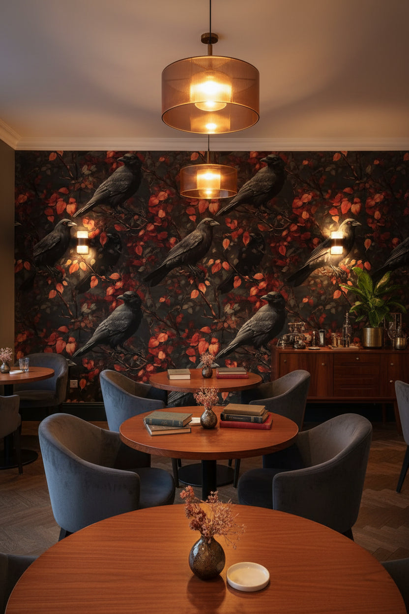 Birds Wallpaper Dark Autumn Decorative Mural