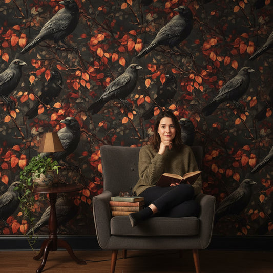 Birds Wallpaper Dark Autumn Decorative Mural