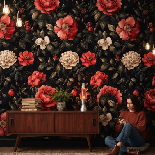 Muted Green Wallpaper Vintage Floral Decorative Mural