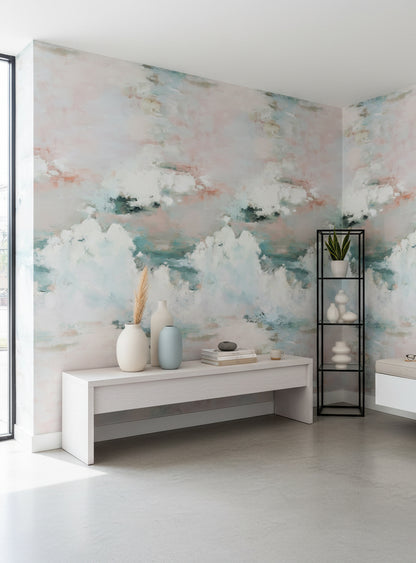 Soft Blue and Cream Cloudscape Wallpaper