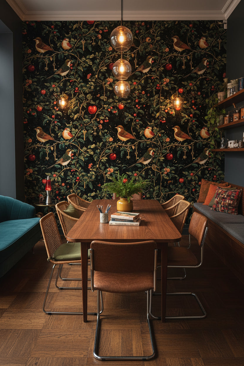 Birds Wallpaper Foliage Mystical Decorative Mural