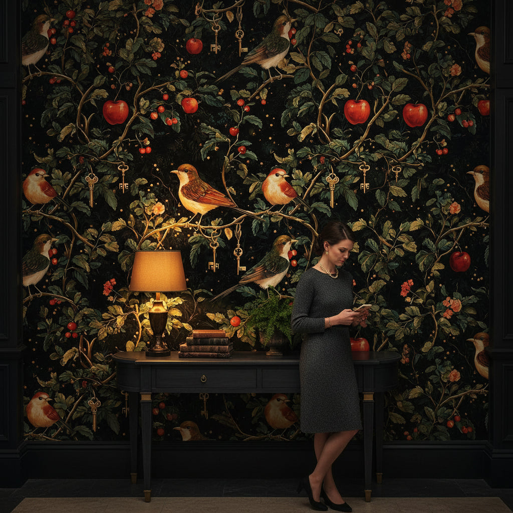 Birds Wallpaper Foliage Mystical Decorative Mural