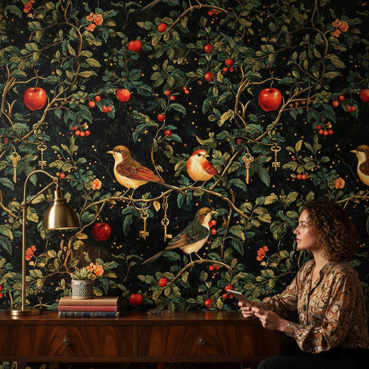 Birds Wallpaper Foliage Mystical Decorative Mural