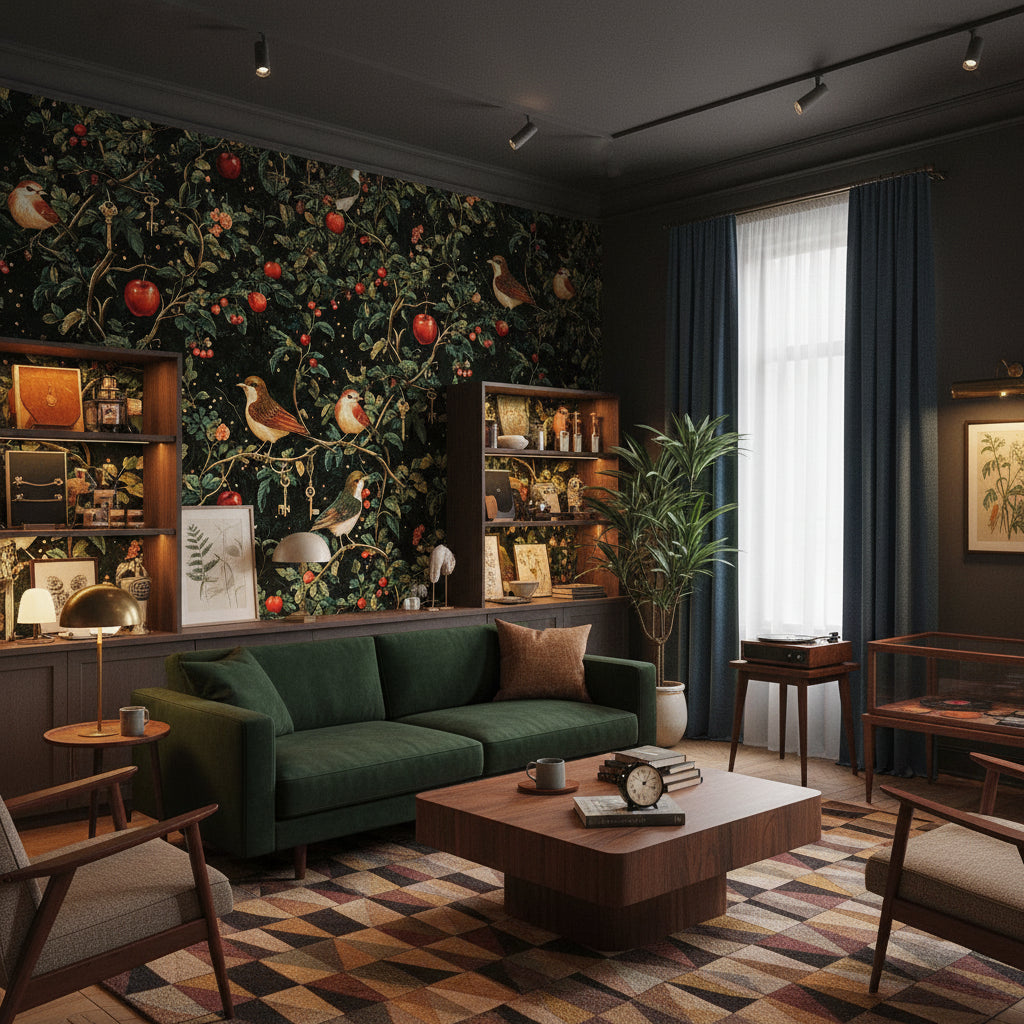 Birds Wallpaper Foliage Mystical Decorative Mural