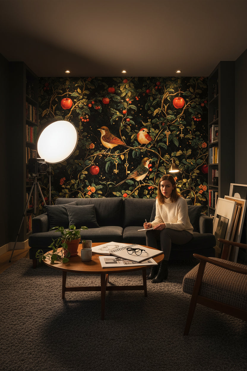 Birds Wallpaper Foliage Mystical Decorative Mural