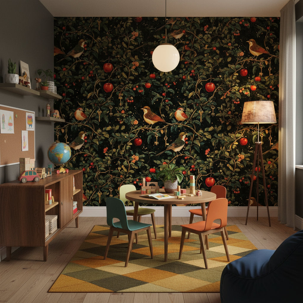 Birds Wallpaper Foliage Mystical Decorative Mural