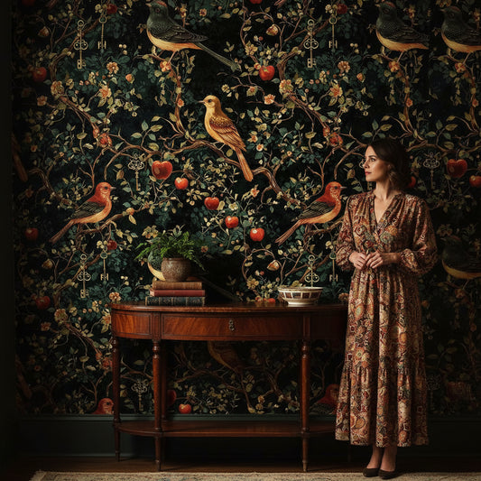 Vintage Wallpaper Birds Floral Decorative Mural