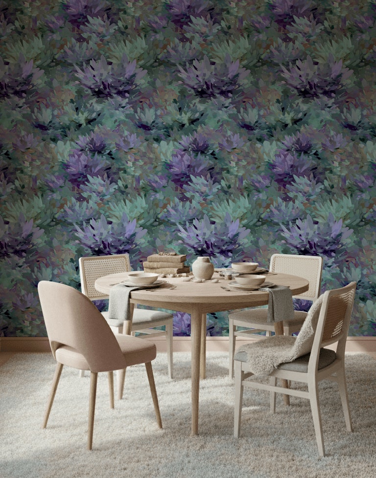 Lush Purple and Green Large Floral Wallpaper
