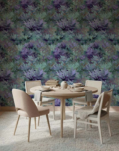 Lush Purple and Green Large Floral Wallpaper