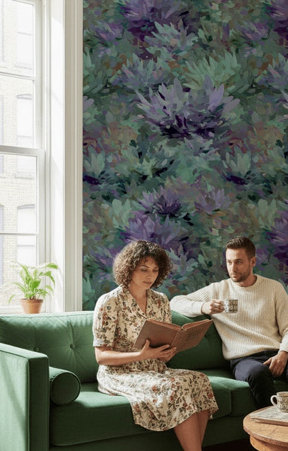 Lush Purple and Green Large Floral Wallpaper