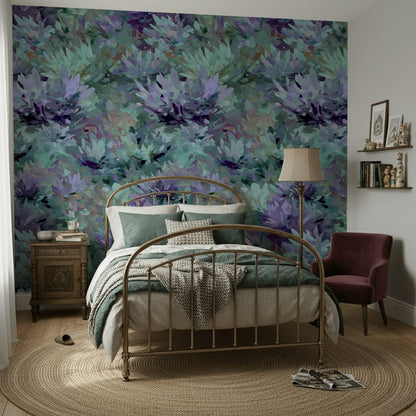 Lush Purple and Green Large Floral Wallpaper