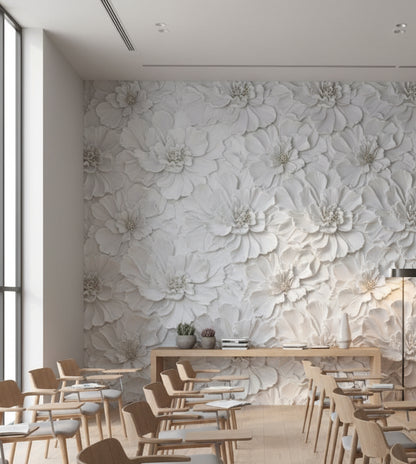 Ivory White Large Floral Texture Wallpaper