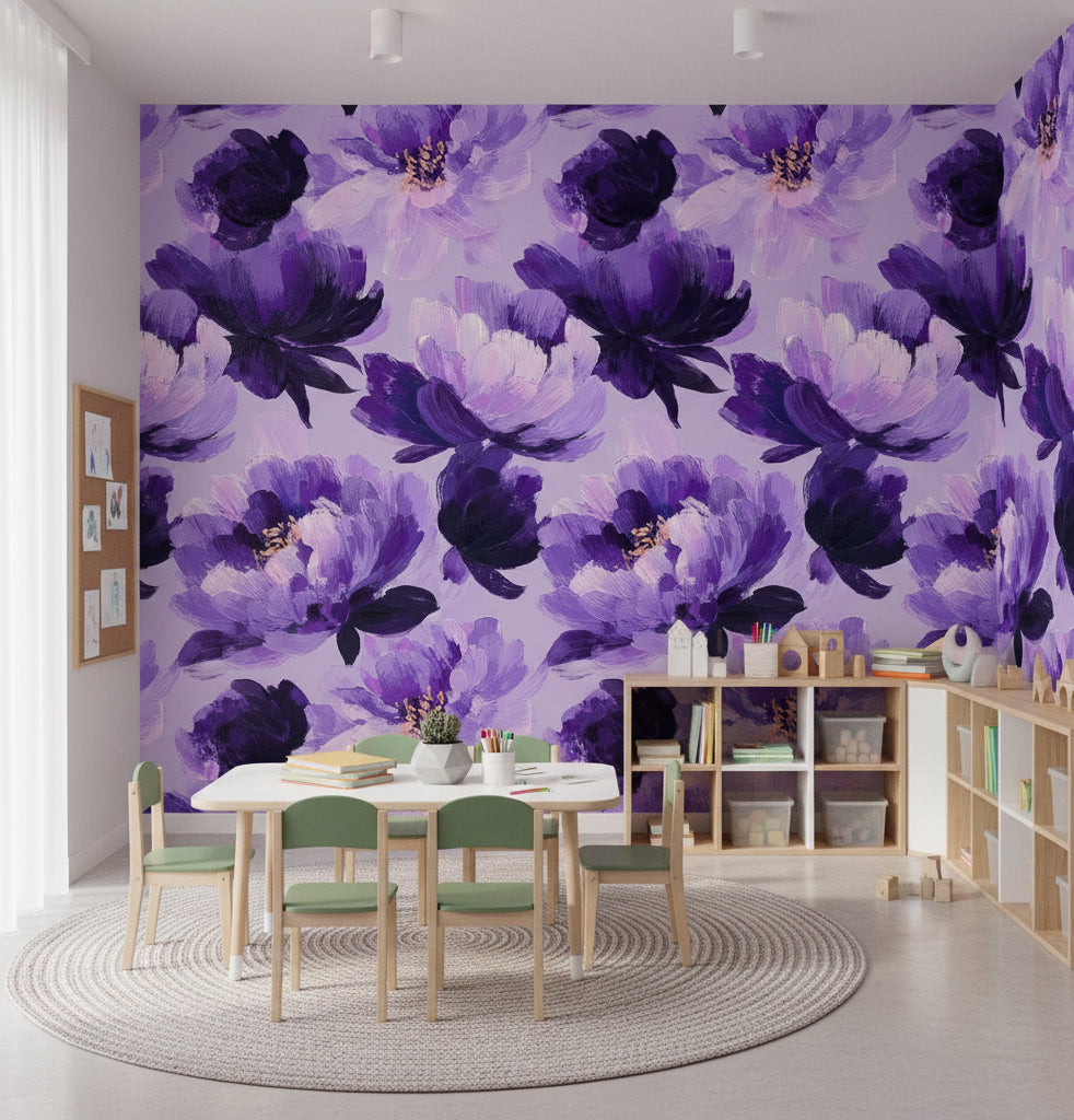 Vivid Purple Large Floral Wallpaper